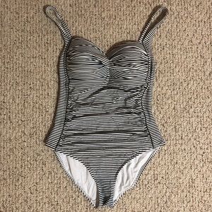 B/W Striped One Piece Swimsuit